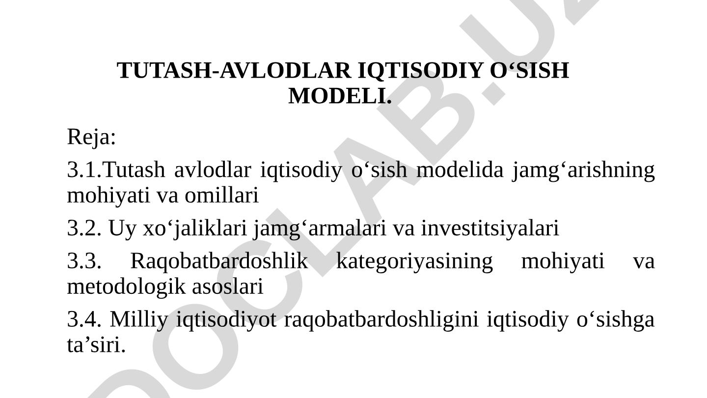 Tutash avlodlar iqtisodiy o‘sish modeli