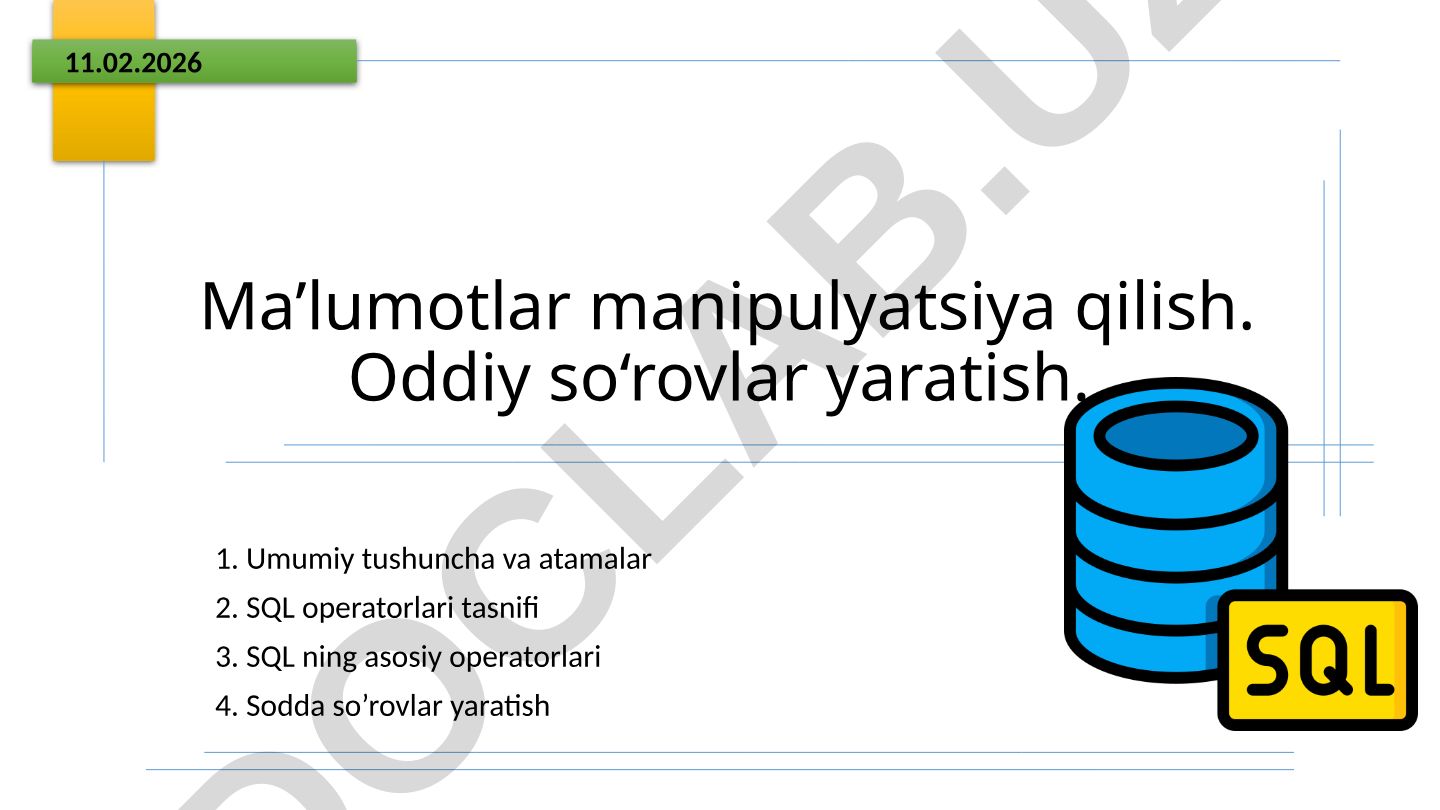 SQL operatorlari va sodda so'rovlar yaratish
