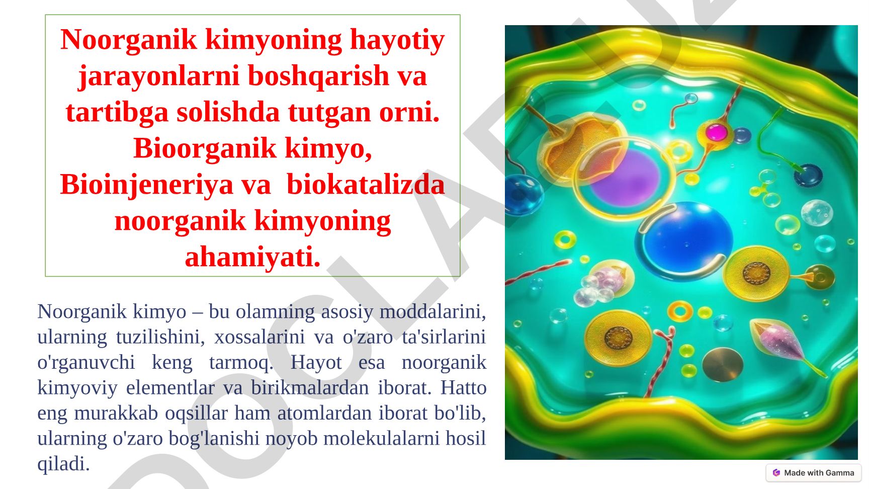 Noorganik kimyo va hayotiy jarayonlar