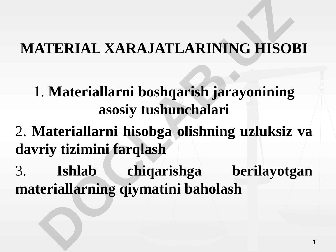 Materiallarni boshqarish jarayonining asosiy tushunchalari va hisobi