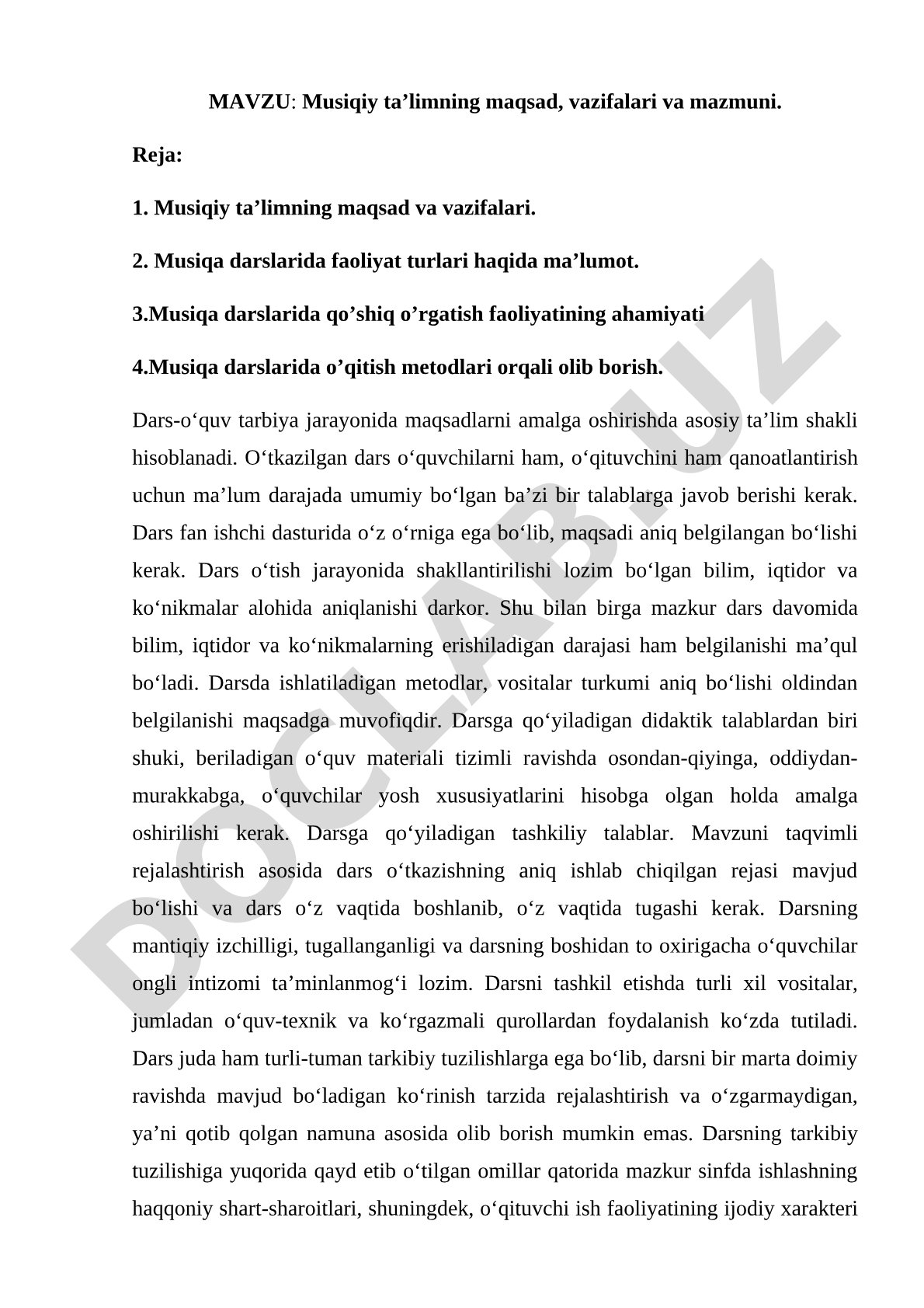 Musiqiy ta’limning maqsad, vazifalari va mazmuni