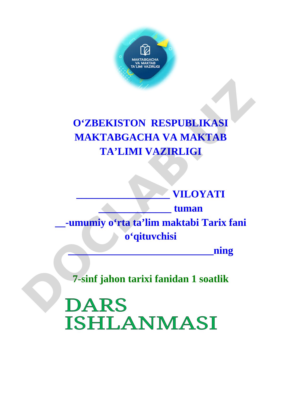 Jahon tarixi dars ishlanmasi