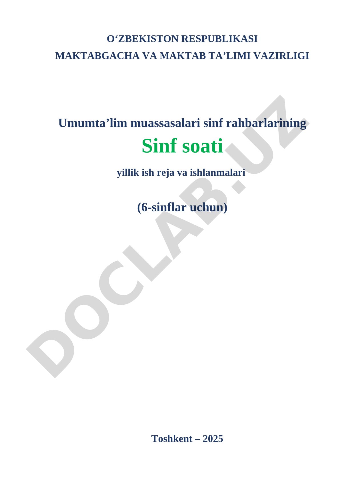 Sinf soati yillik ish rejasi