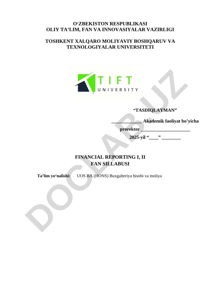 Financial reporting I, II fan sillabusi