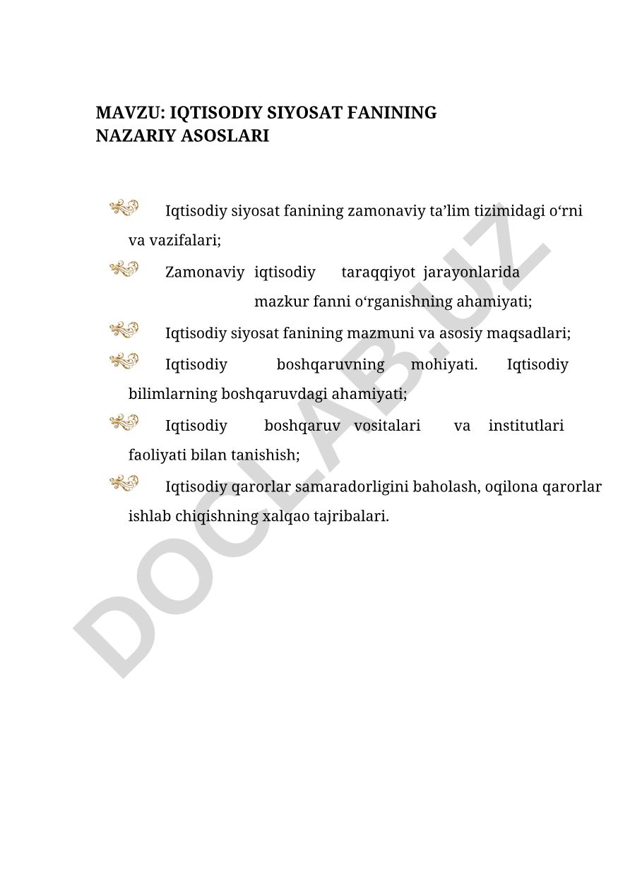 Iqtisodiy siyosat fanining nazariy asoslari