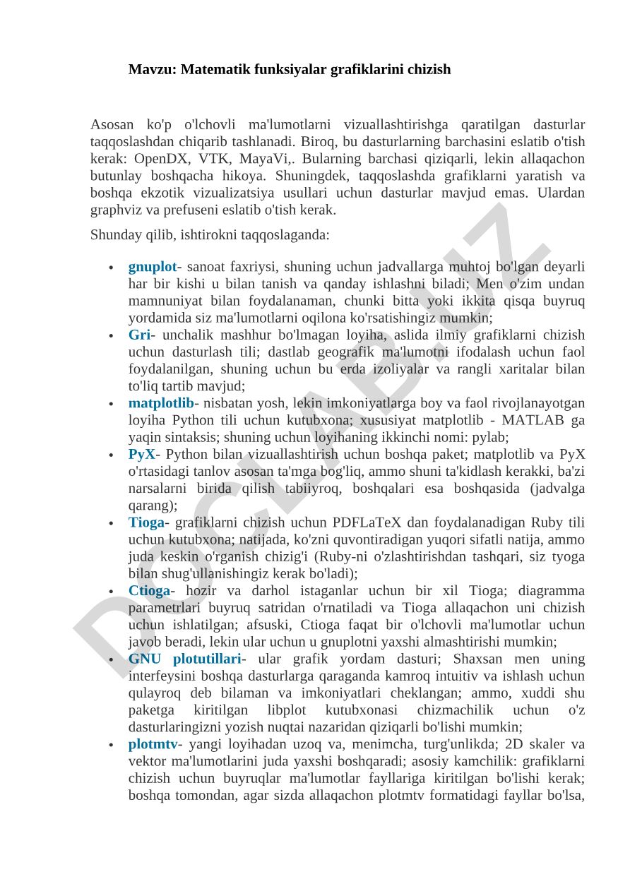 Matematik funksiyalar grafiklarini chizish