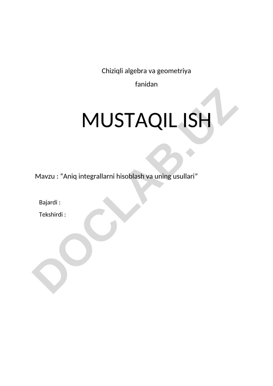 Aniq integrallarni hisoblash va uning usullari