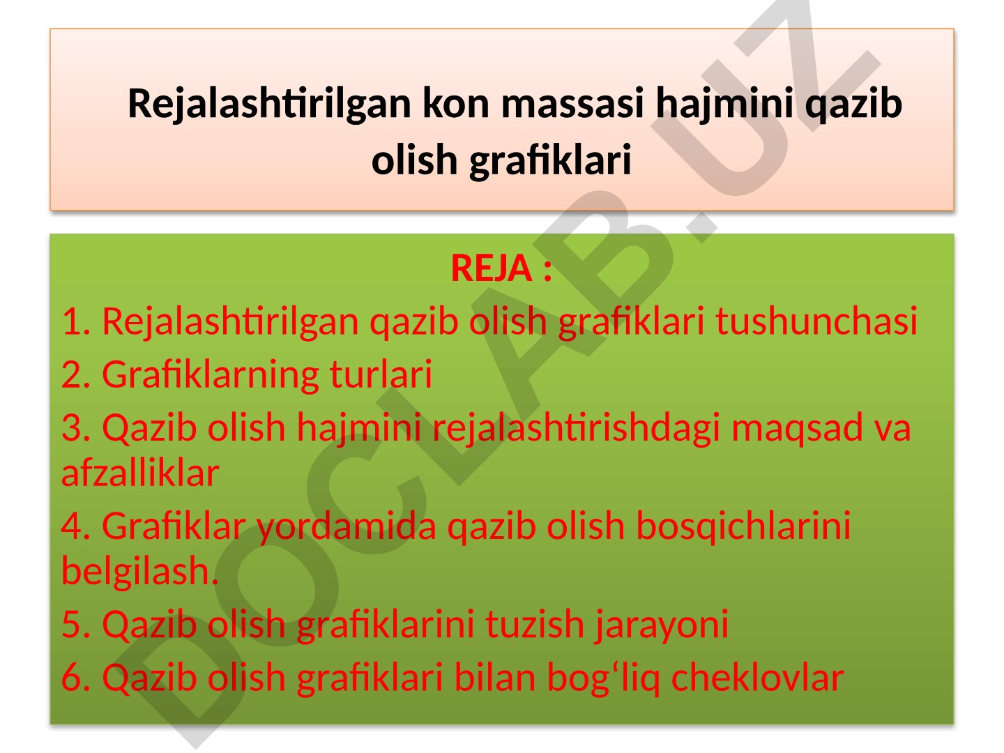 Rejalashtirilgan kon massasi hajmini qazib olish grafiklari