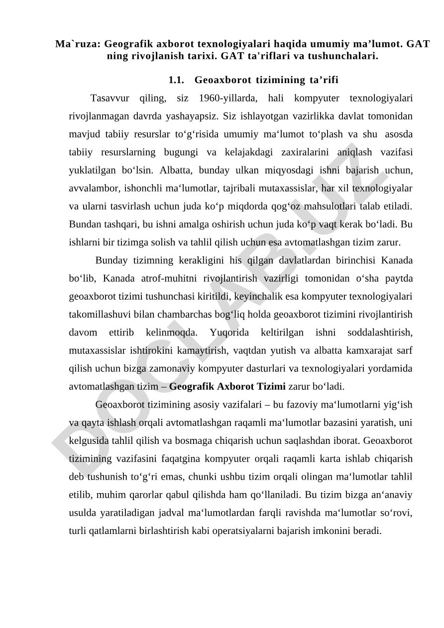 Geografik axborot texnologiyalari haqida umumiy ma’lumot