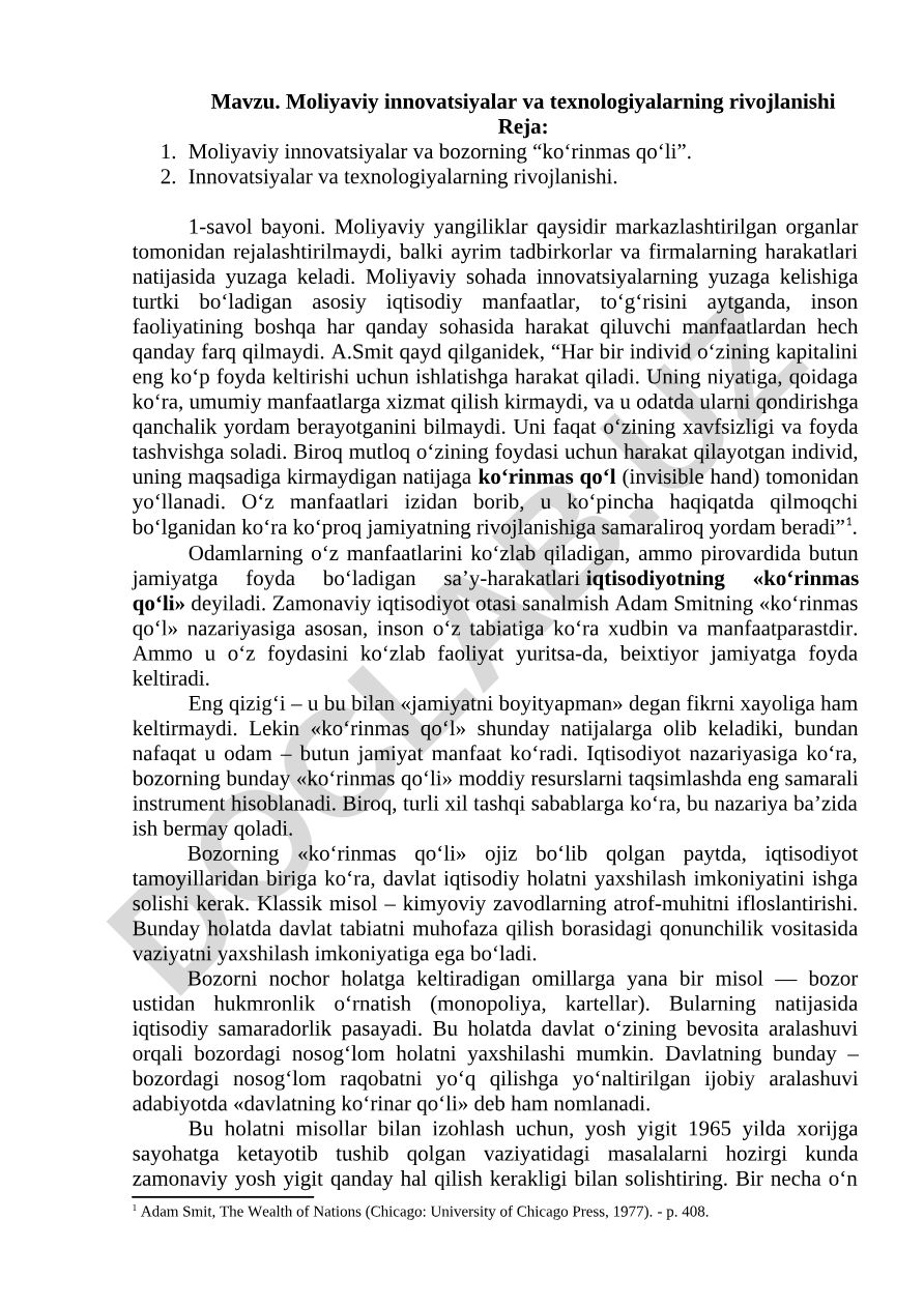 Moliyaviy innovatsiyalar va texnologiyalarning rivojlanishi