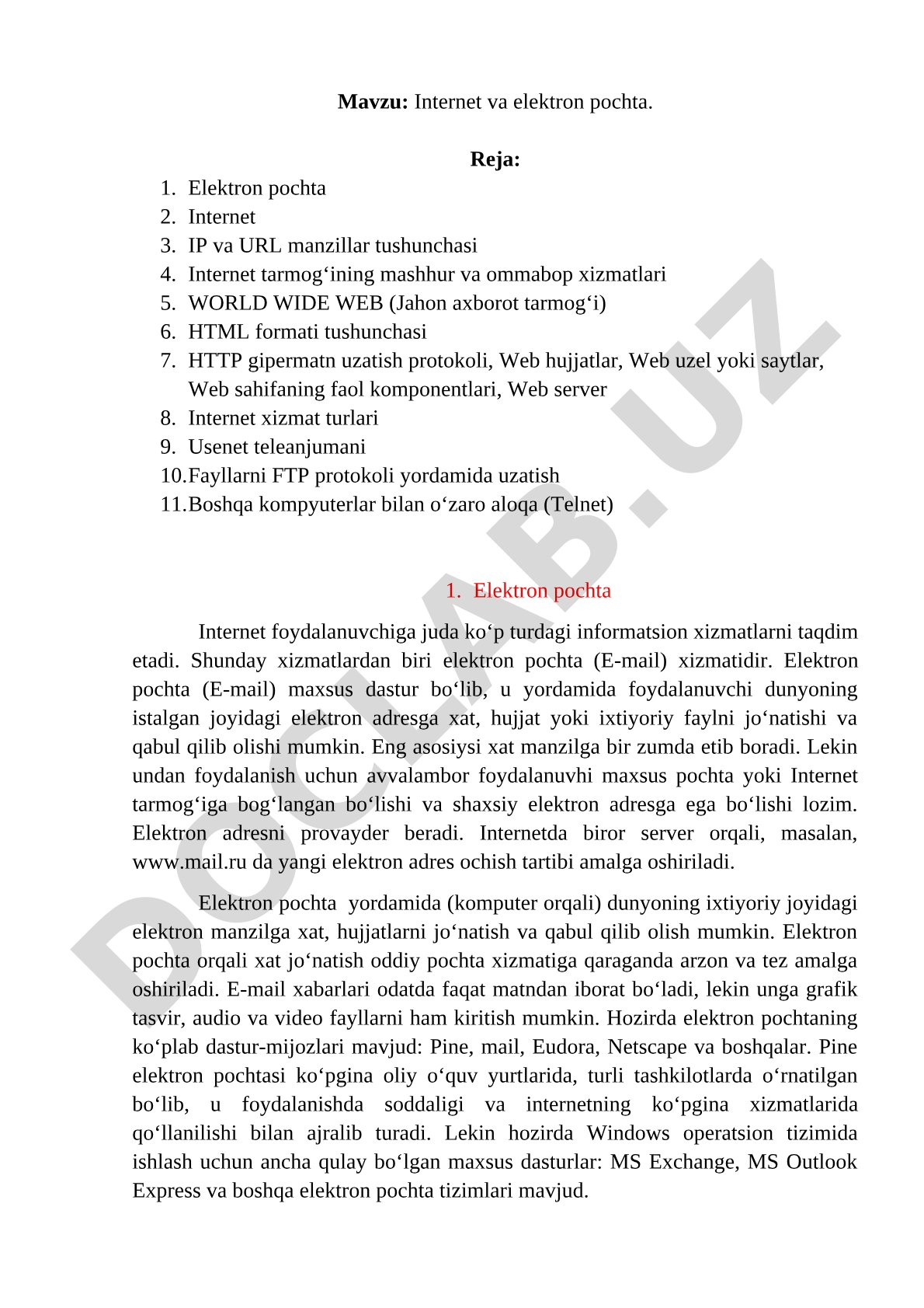 Internet va elektron pochta kurs ishi