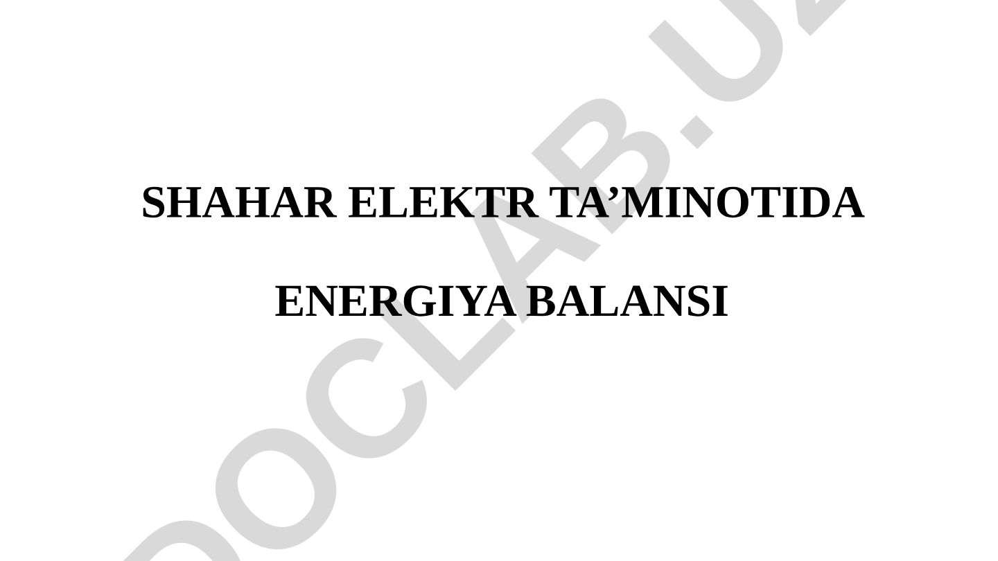 Shahar elektr ta'minotida energiya balansi