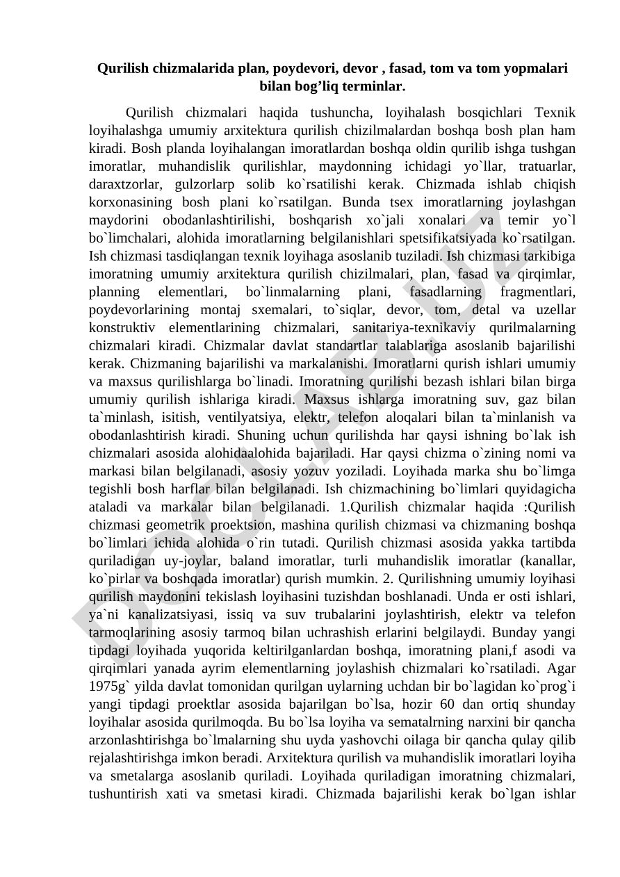 Qurilish chizmalari va loyihalash bosqichlari