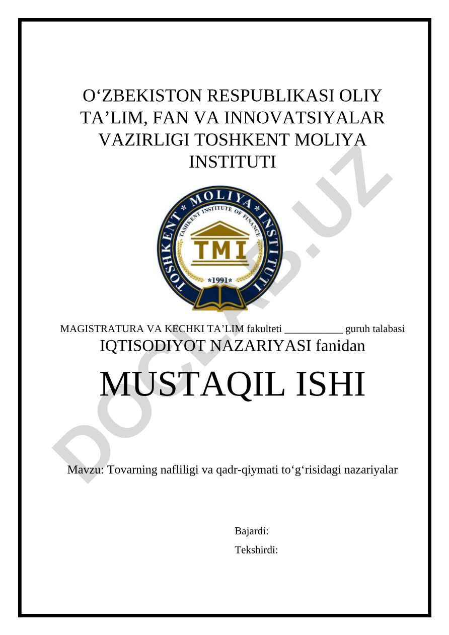 Tovarning nafliligi va qadr-qiymati to‘g‘risidagi nazariyalar