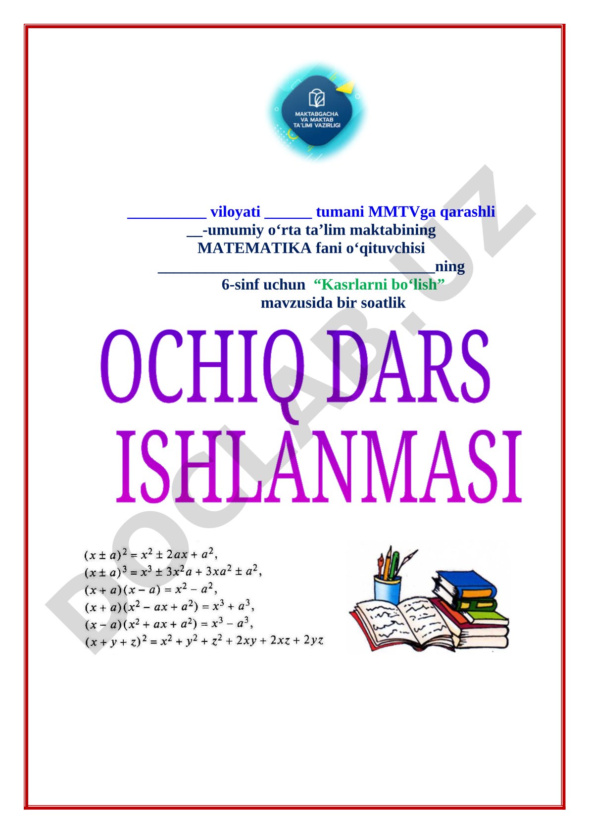 Matematika dars ishlanmasi