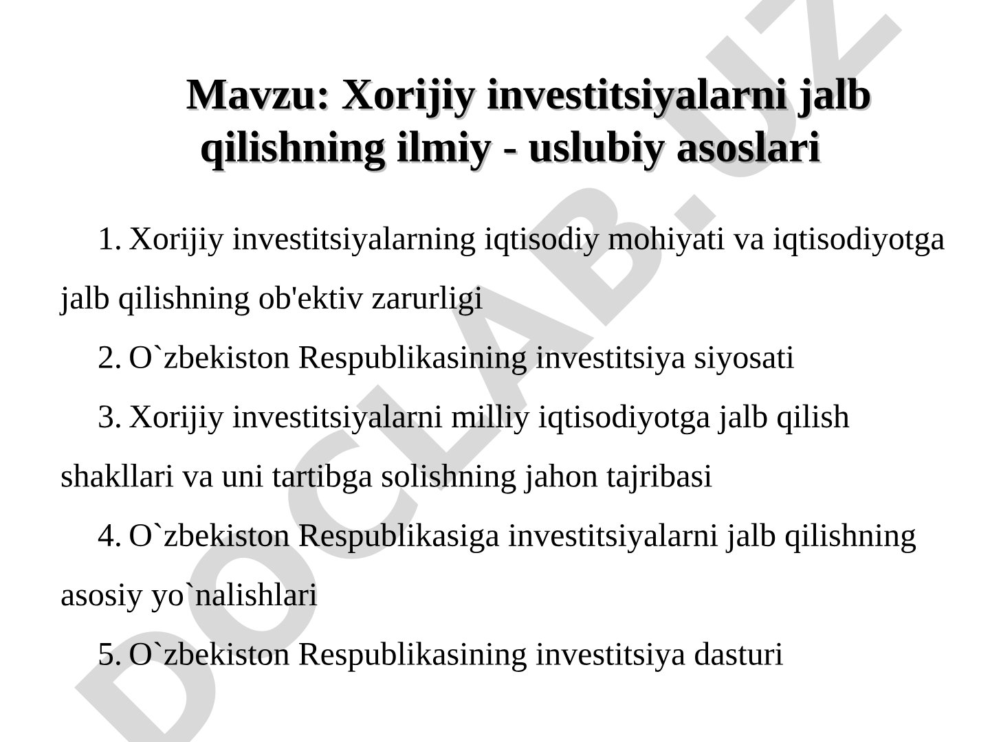Xorijiy investitsiyalar taqdimoti