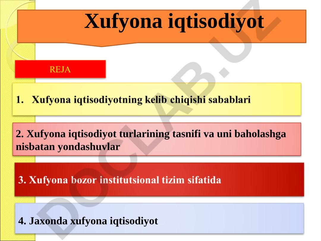 Xufyona iqtisodiyot turlari, tasnifi va baholash yondashuvlari