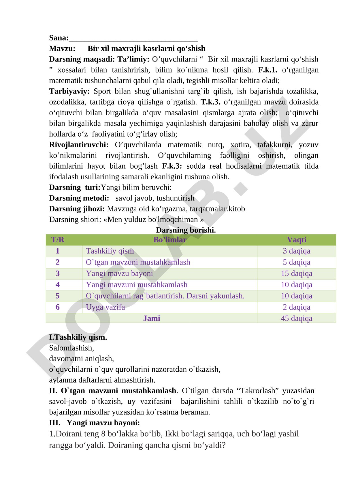 Matematika dars ishlanmasi