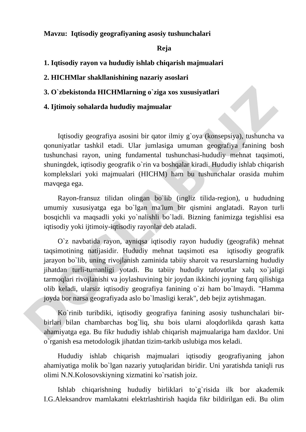 Iqtisodiy geografiya kurs ishi
