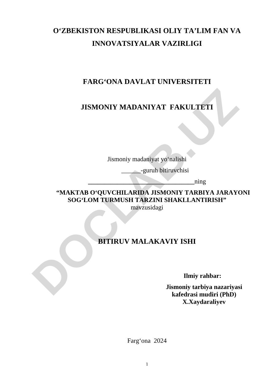 Maktab o‘quvchilarida jismoniy tarbiya jarayoni sog‘lom turmush tarzini shakllantirish
