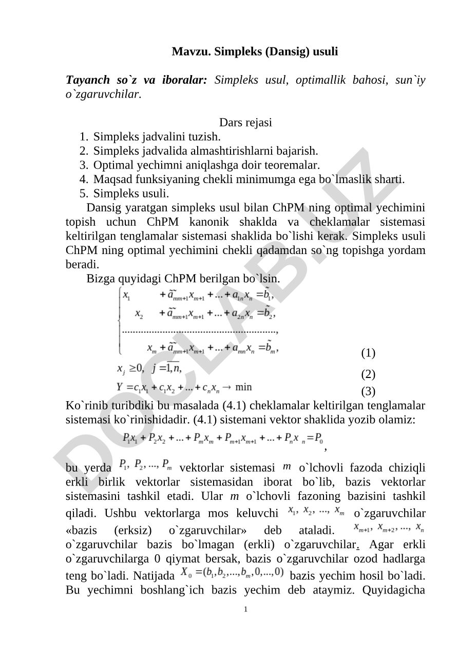 Simpleks (Dansig) usuli