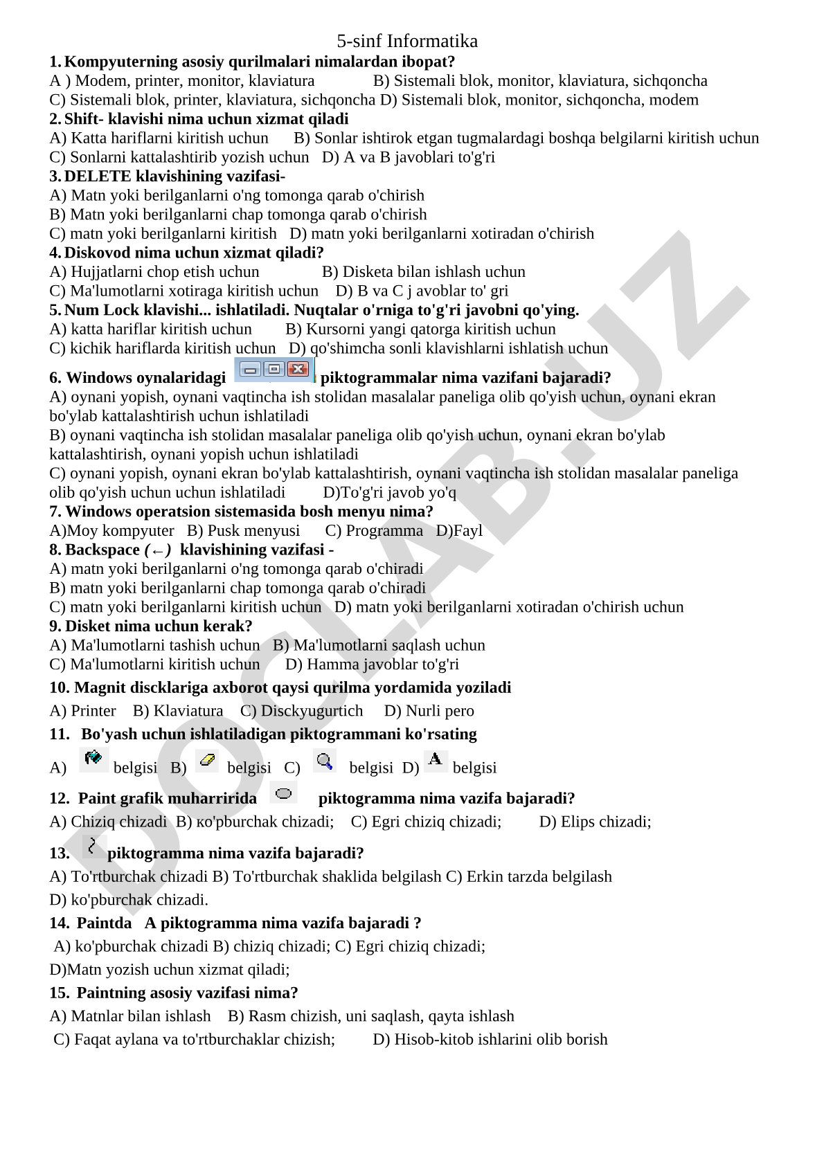 5-sinf Informatika 1. Kompyuterning asosiy qurilmalari