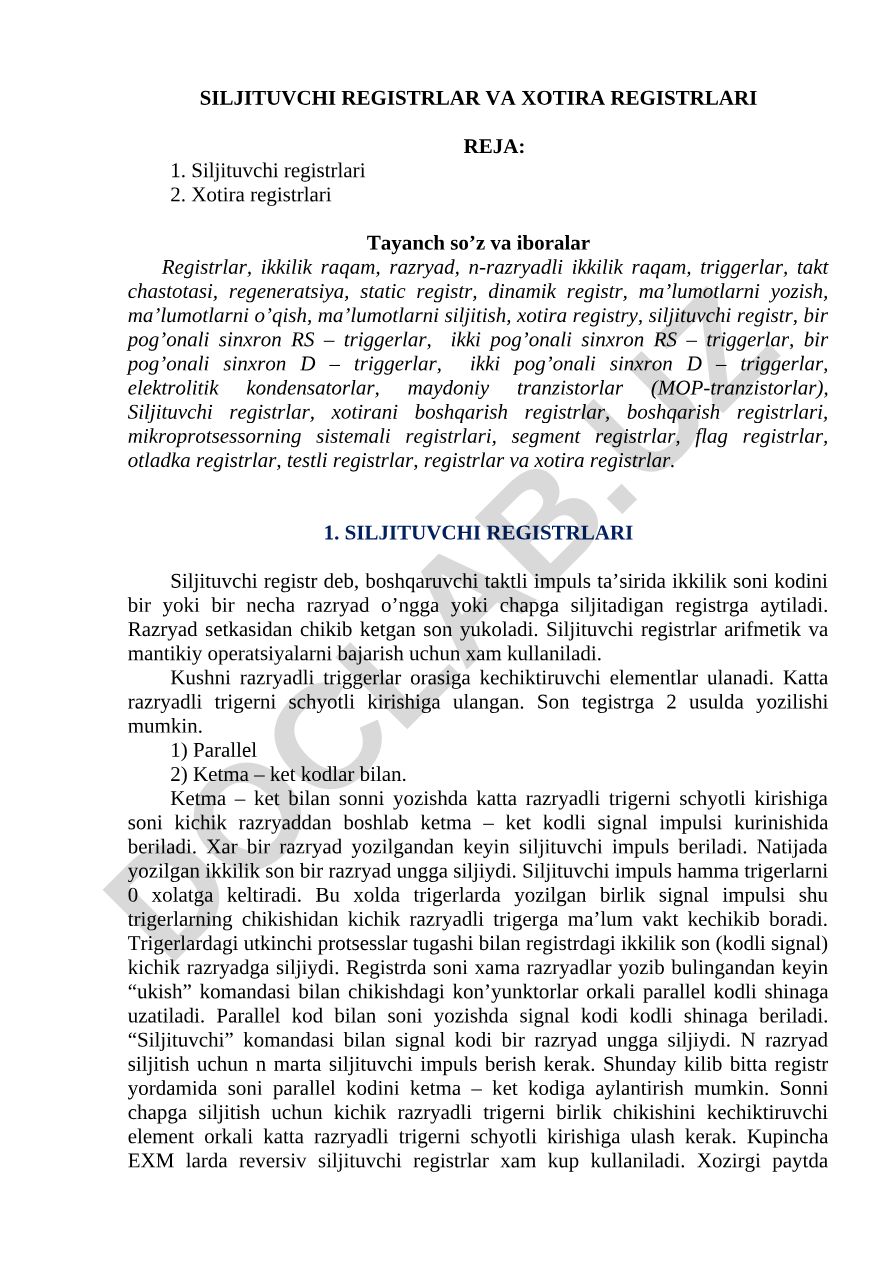 Siljituvchi registrlar va xotira registrlari