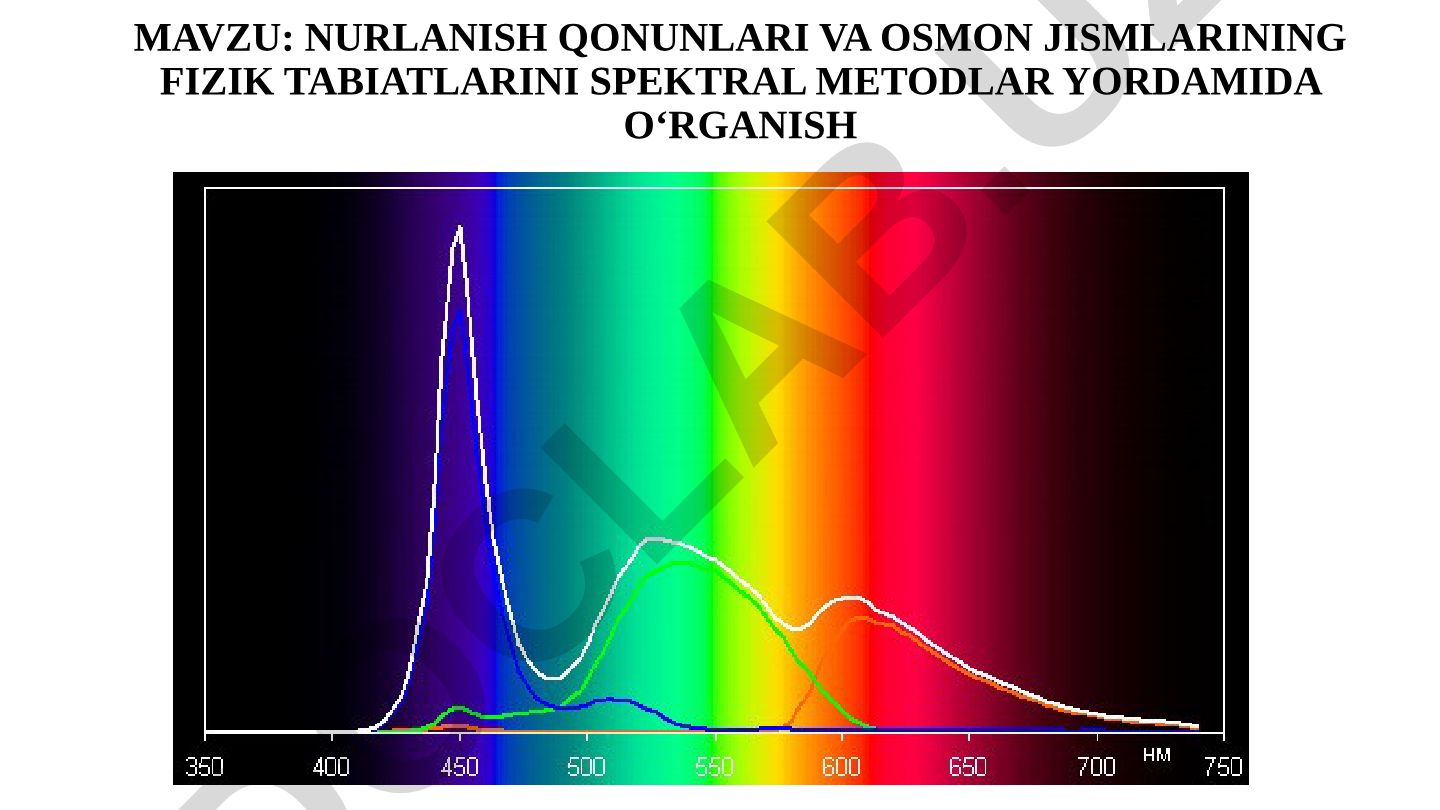 NURLANISH QONUNLARI VA OSMON JISMLARINING FIZIK TABIATLARINI SPEKTRAL METODLAR YORDAMIDA O‘RGANISH
