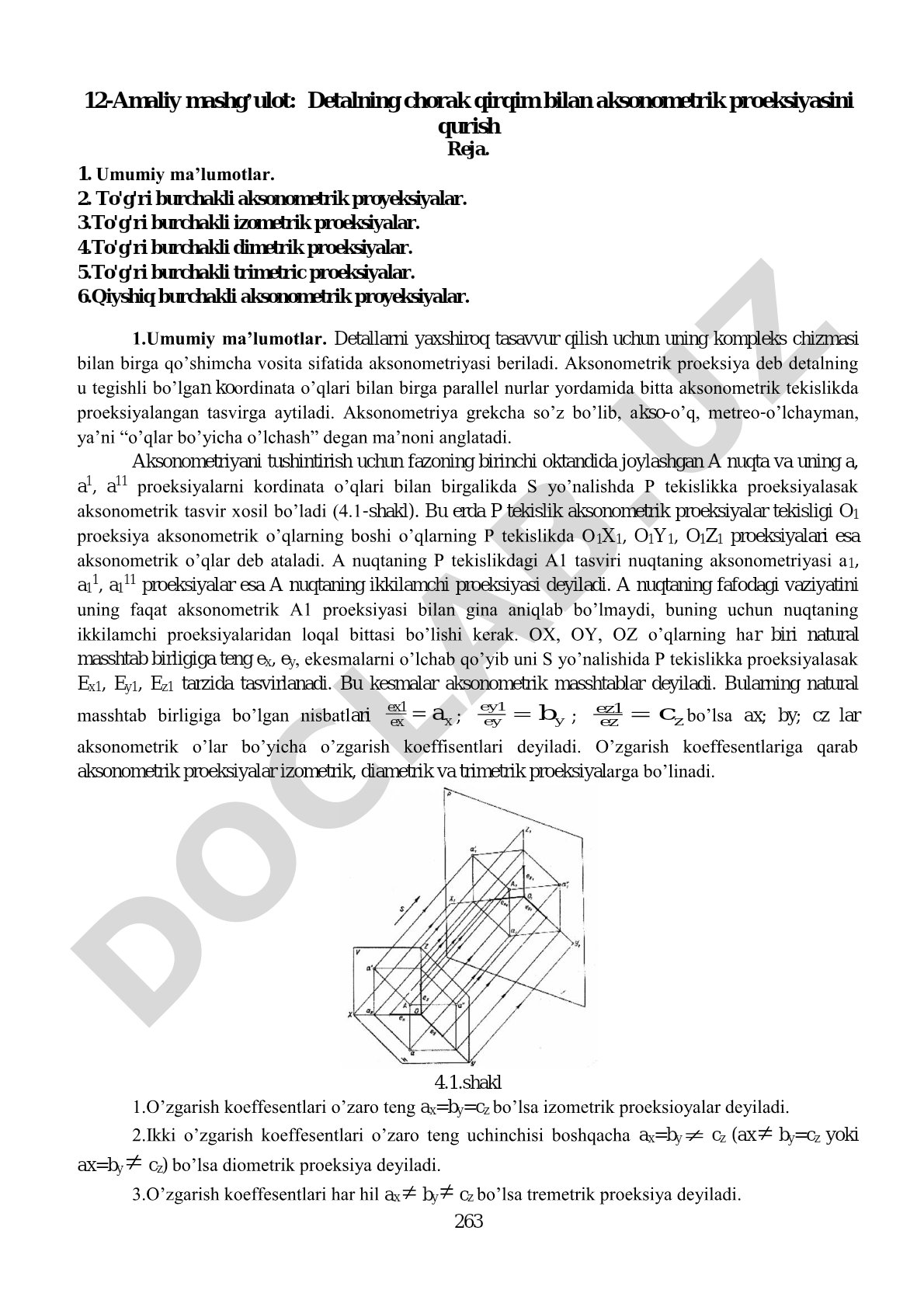 Aksonometrik proyeksiya amaliy mashg'uloti