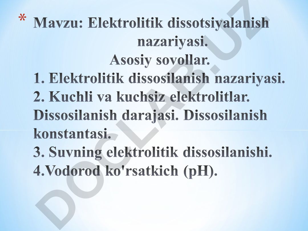 Elektrolitik dissosilanish nazariyasi