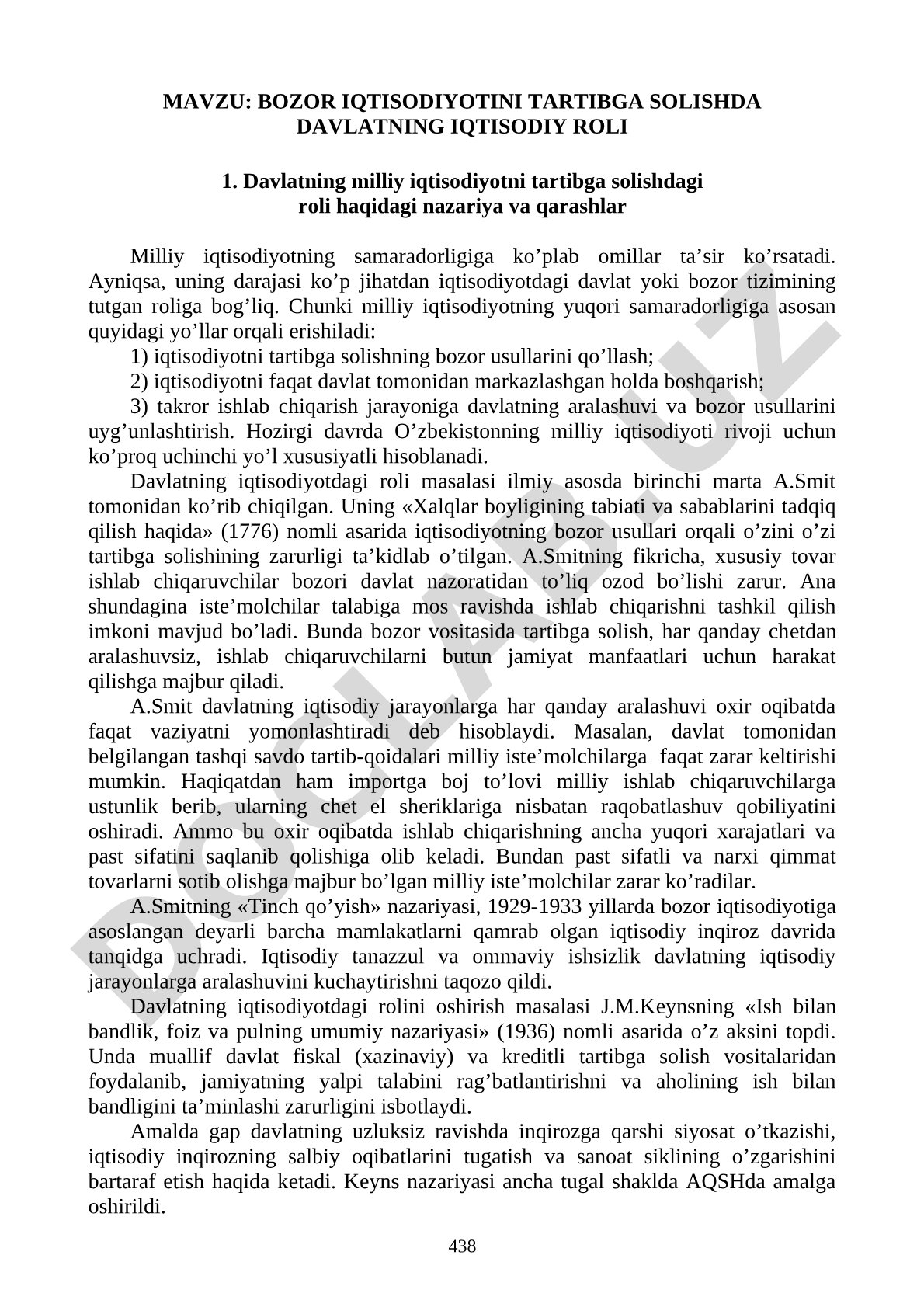 BOZOR IqTISODIYOTINI TARTIBGA SOLISHDA DAVLATNING IqTISODIY ROLI