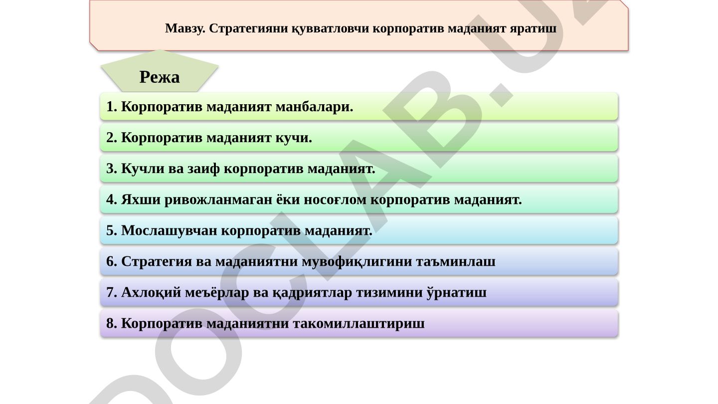 Стратегияни қувватловчи корпоратив маданият яратиш