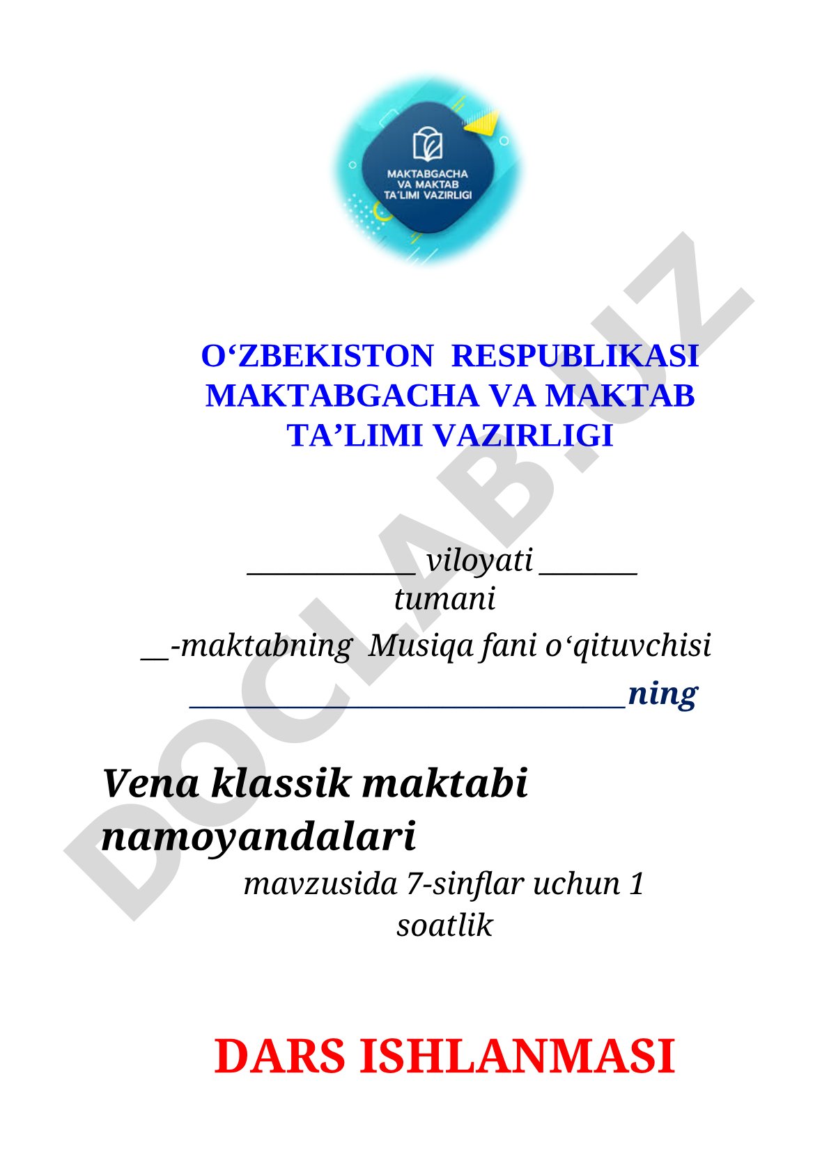 Musiqa dars ishlanmasi 7-sinf