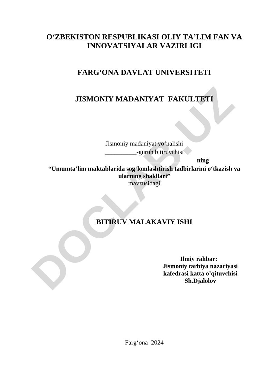 Umumta’lim maktablarida sog‘lomlashtirish tadbirlarini o‘tkazish va ularning shakllari