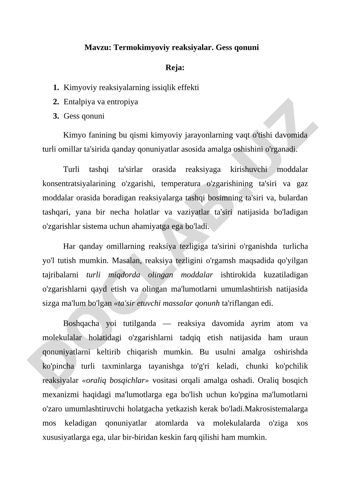 Termokimyoviy reaksiyalar kurs ishi