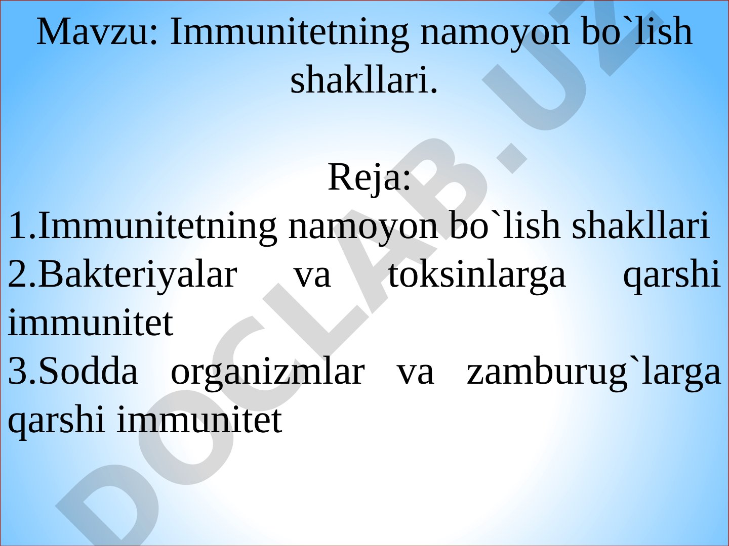 Immunitet namoyon bo'lishi taqdimoti