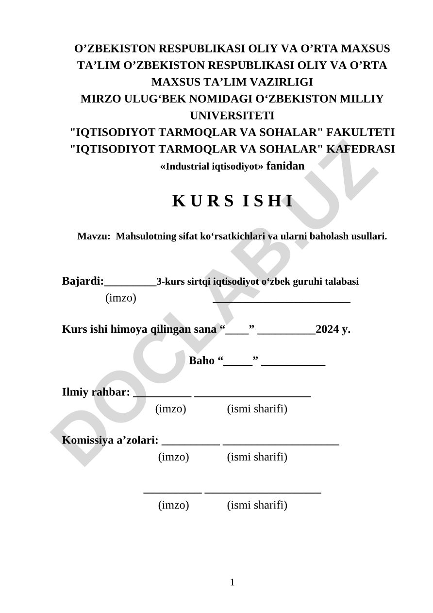 Mahsulotning sifat koʻrsatkichlari va ularni baholash usullari