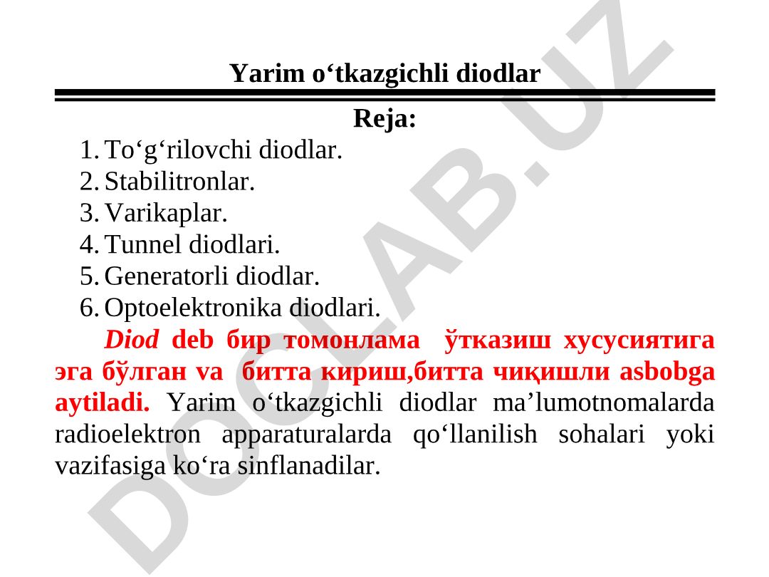 Stabilitronlar va tunnel diodlari