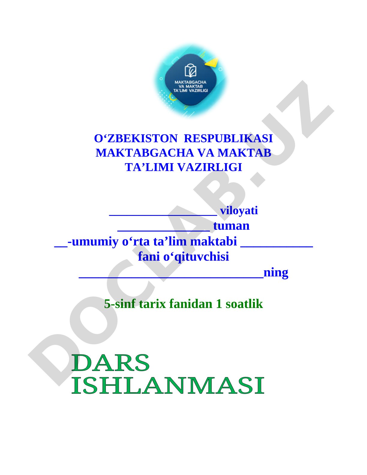 Tarix fani dars ishlanmasi