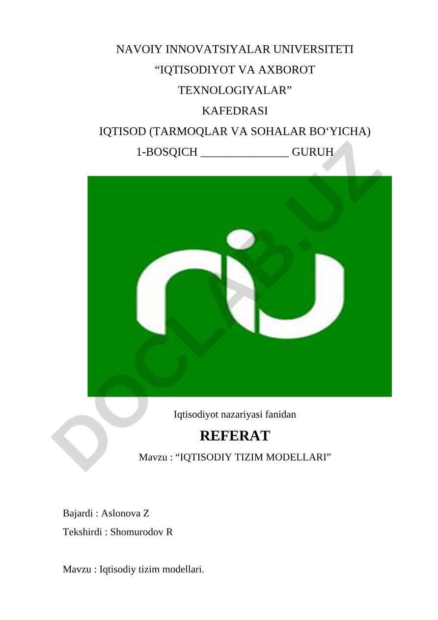 Iqtisodiy tizim modellari