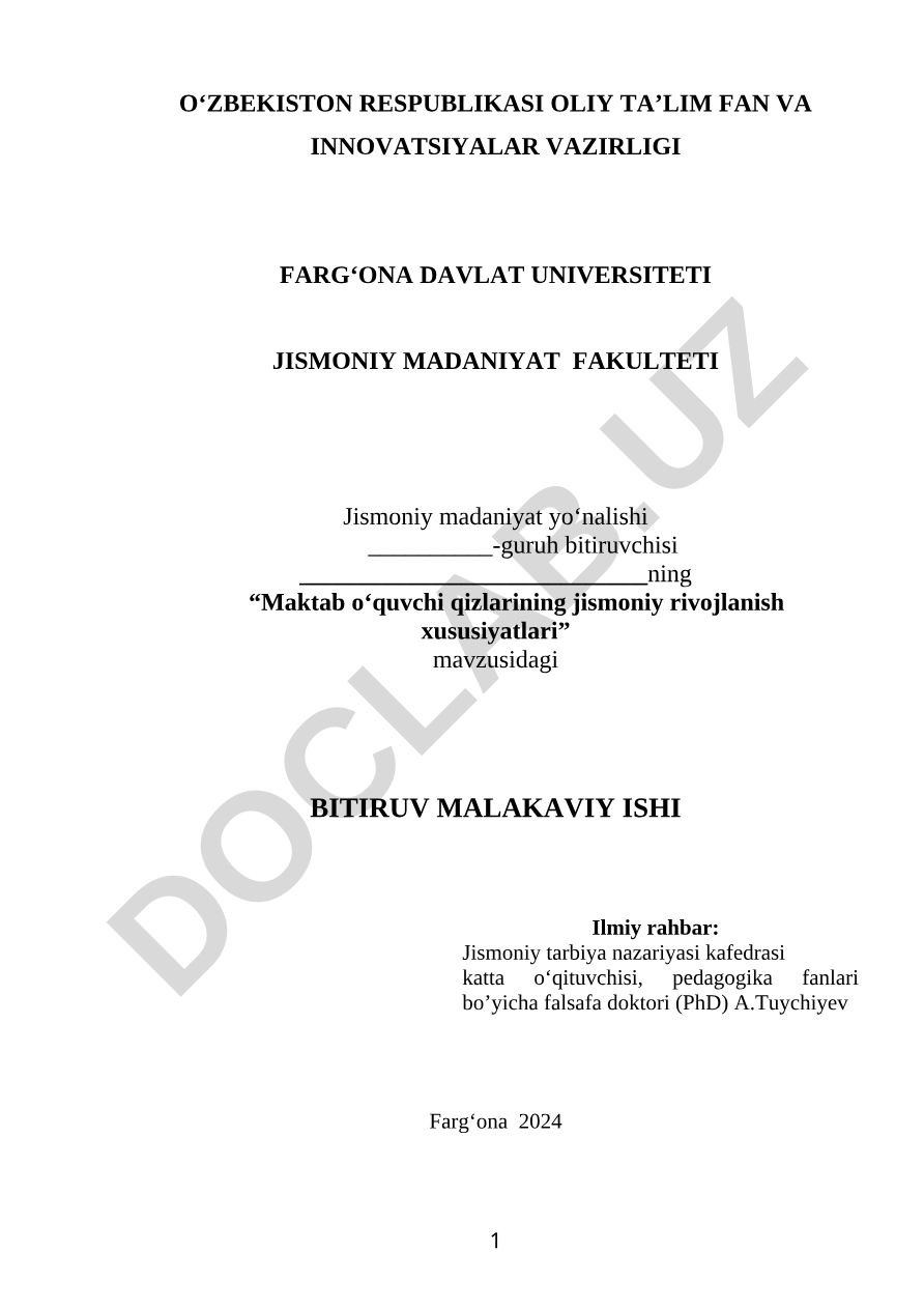 Maktab o‘quvchi qizlarining jismoniy rivojlanish xususiyatlari