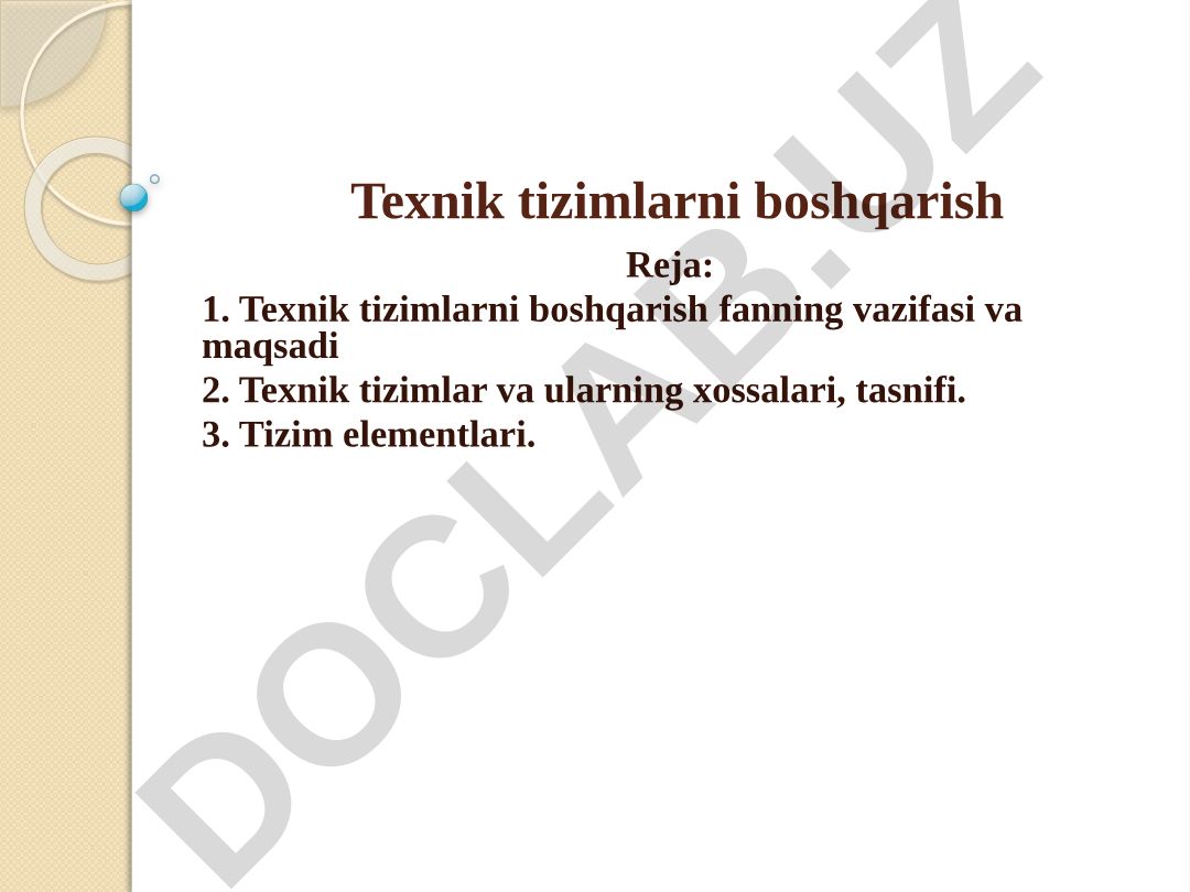 Texnik tizimlarni boshqarish