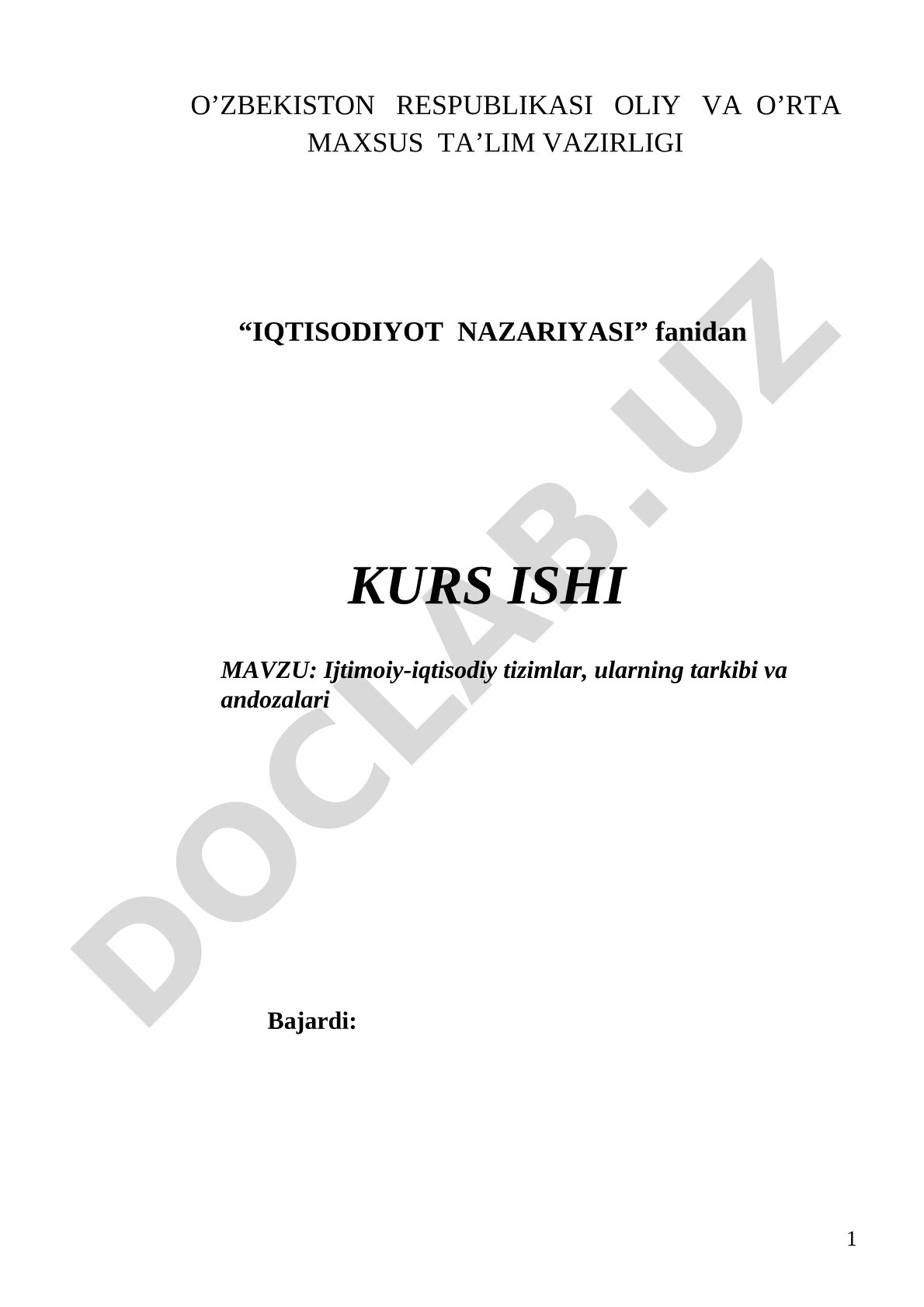 Iqtisodiyot nazariyasi kurs ishi
