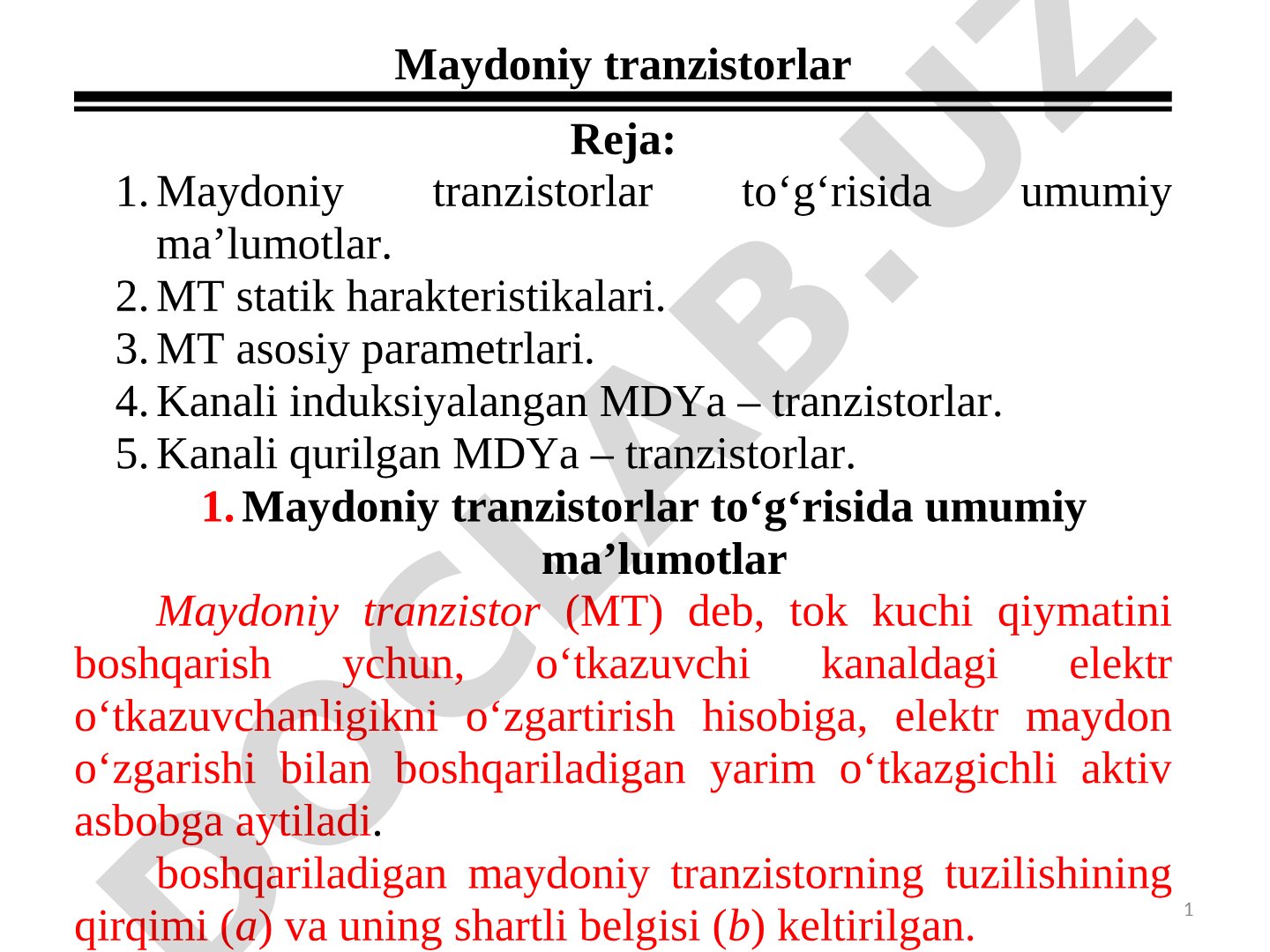 Maydoniy tranzistorlar taqdimoti