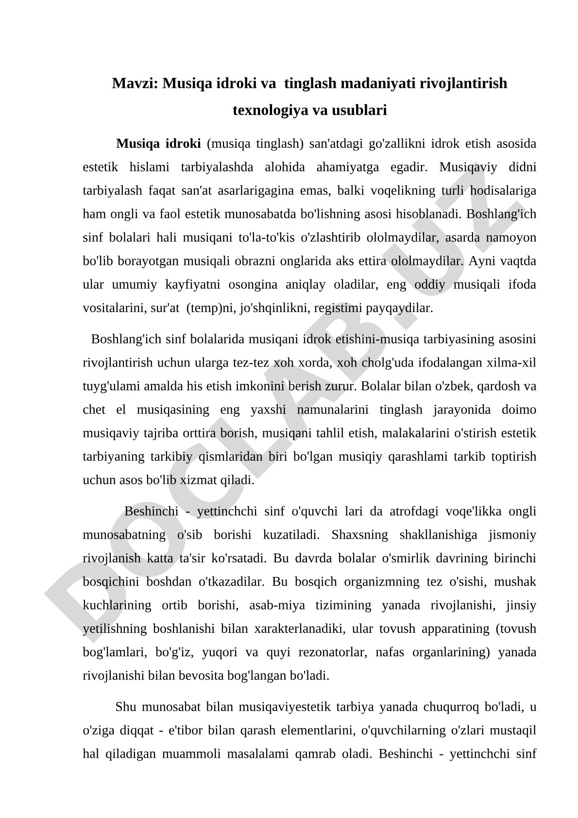 Musiqa idroki va tinglash madaniyati rivojlantirish texnologiya va usublari