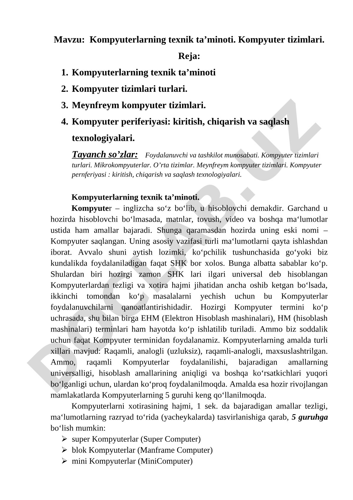 Kompyuter texnik ta'minoti kurs ishi