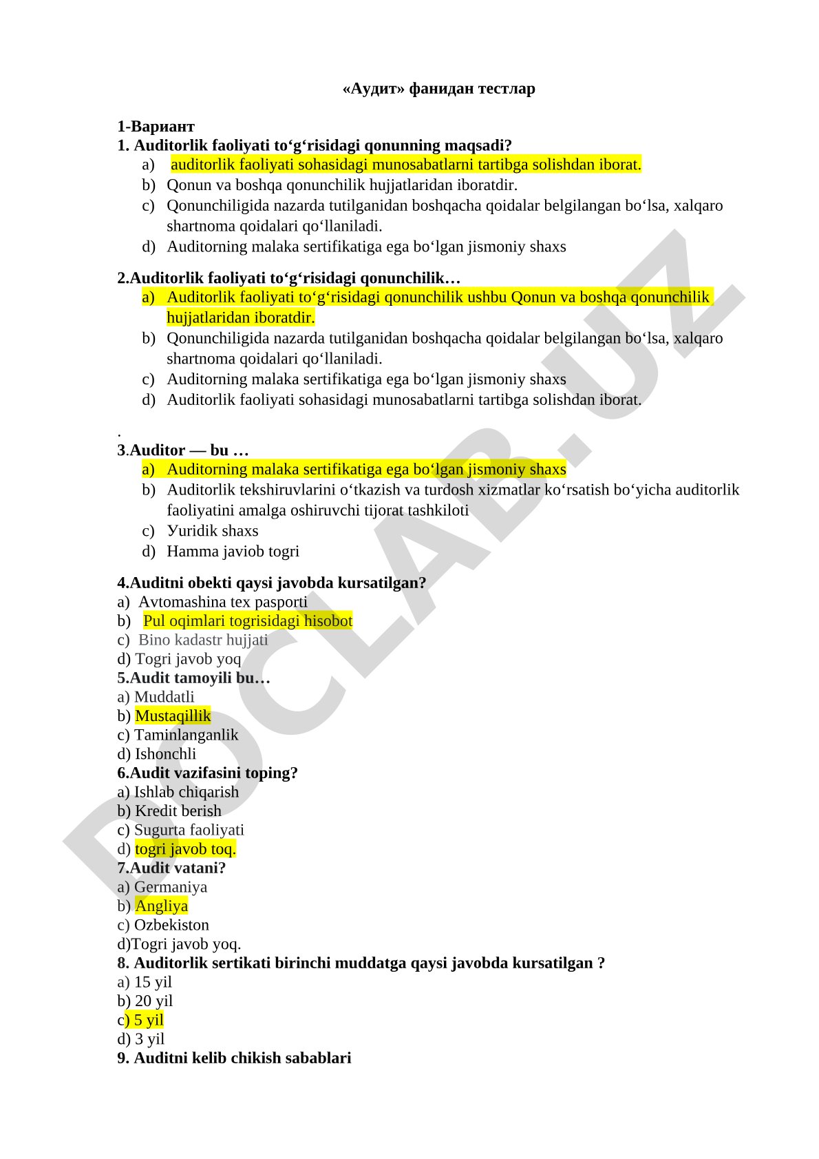 Audit fani test variant