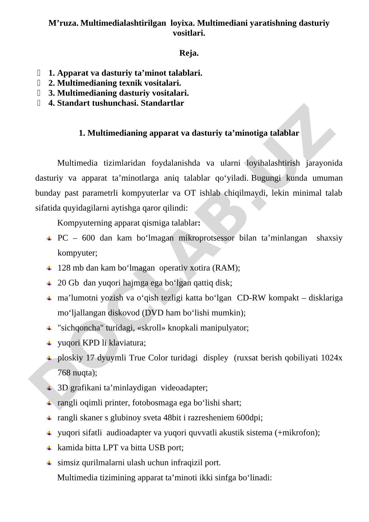 Multimedia loyihasi reja hujjati
