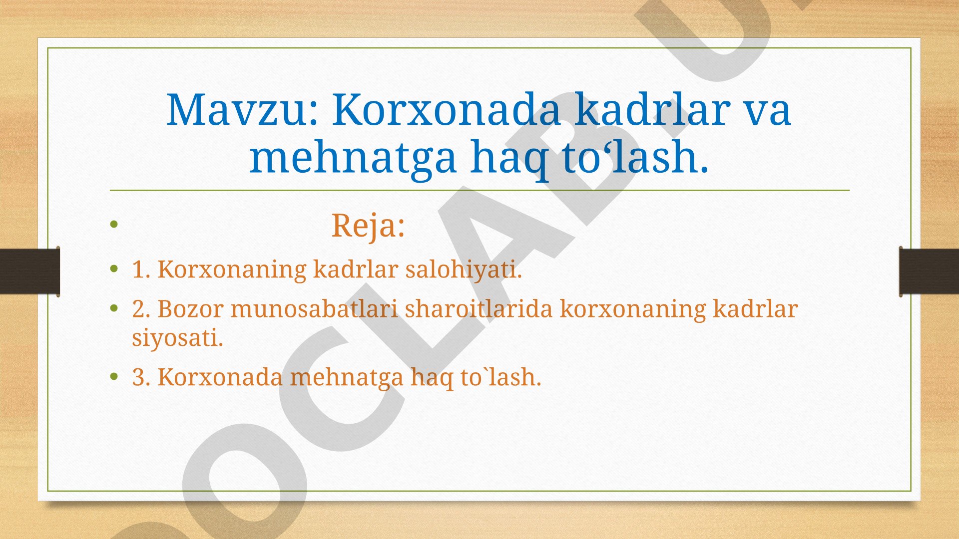 Kadrlar va mehnatga haq to'lash taqdimoti