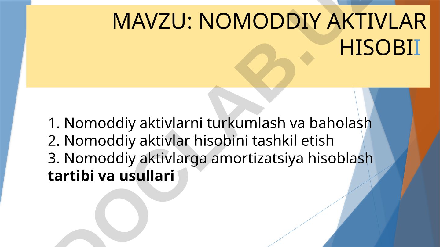 Nоmоddiy аktivlаrni turkumlаsh, bаhоlаsh vа hisоbini tashkil etish
